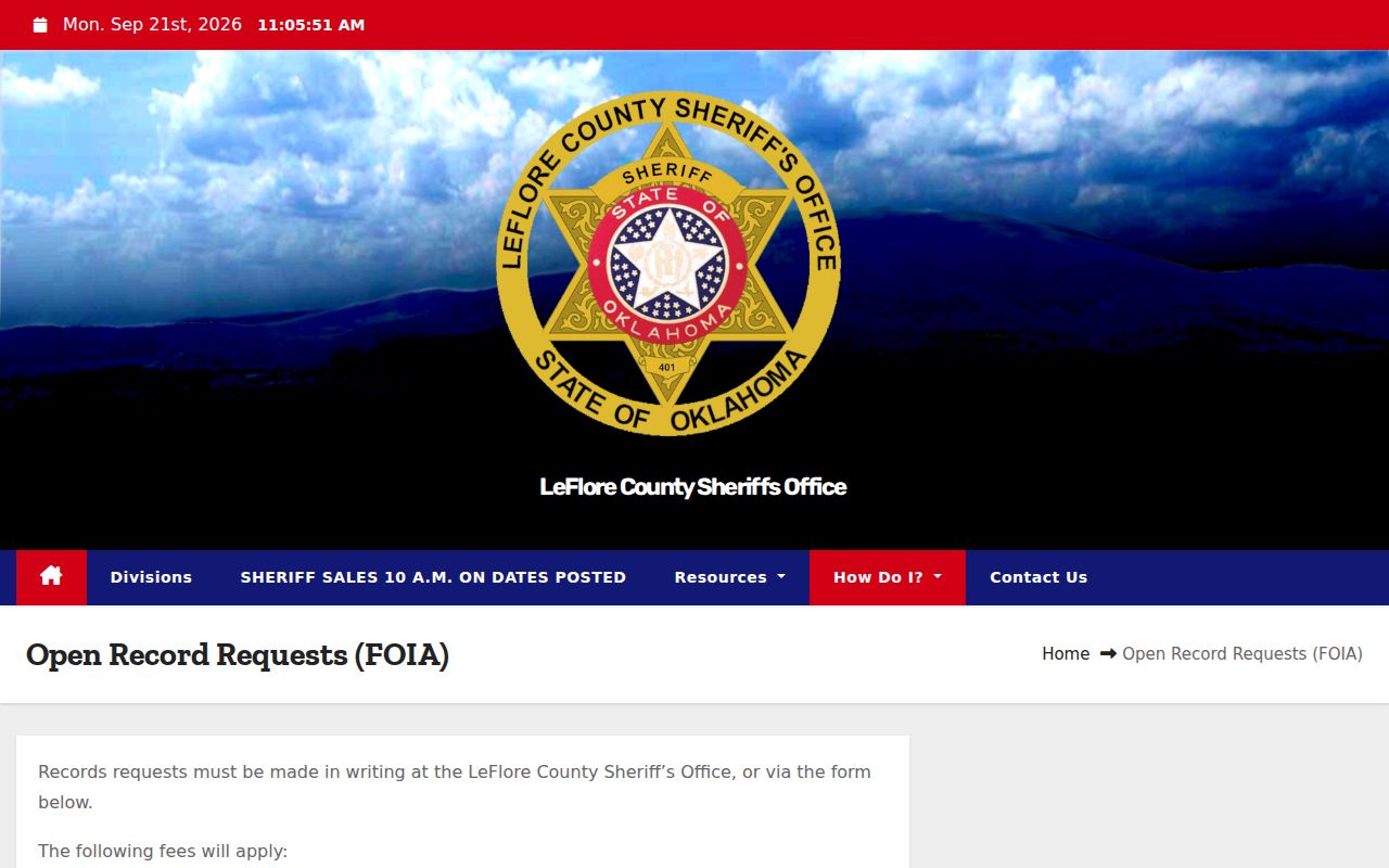 LeFlore County warrant records open-record request form