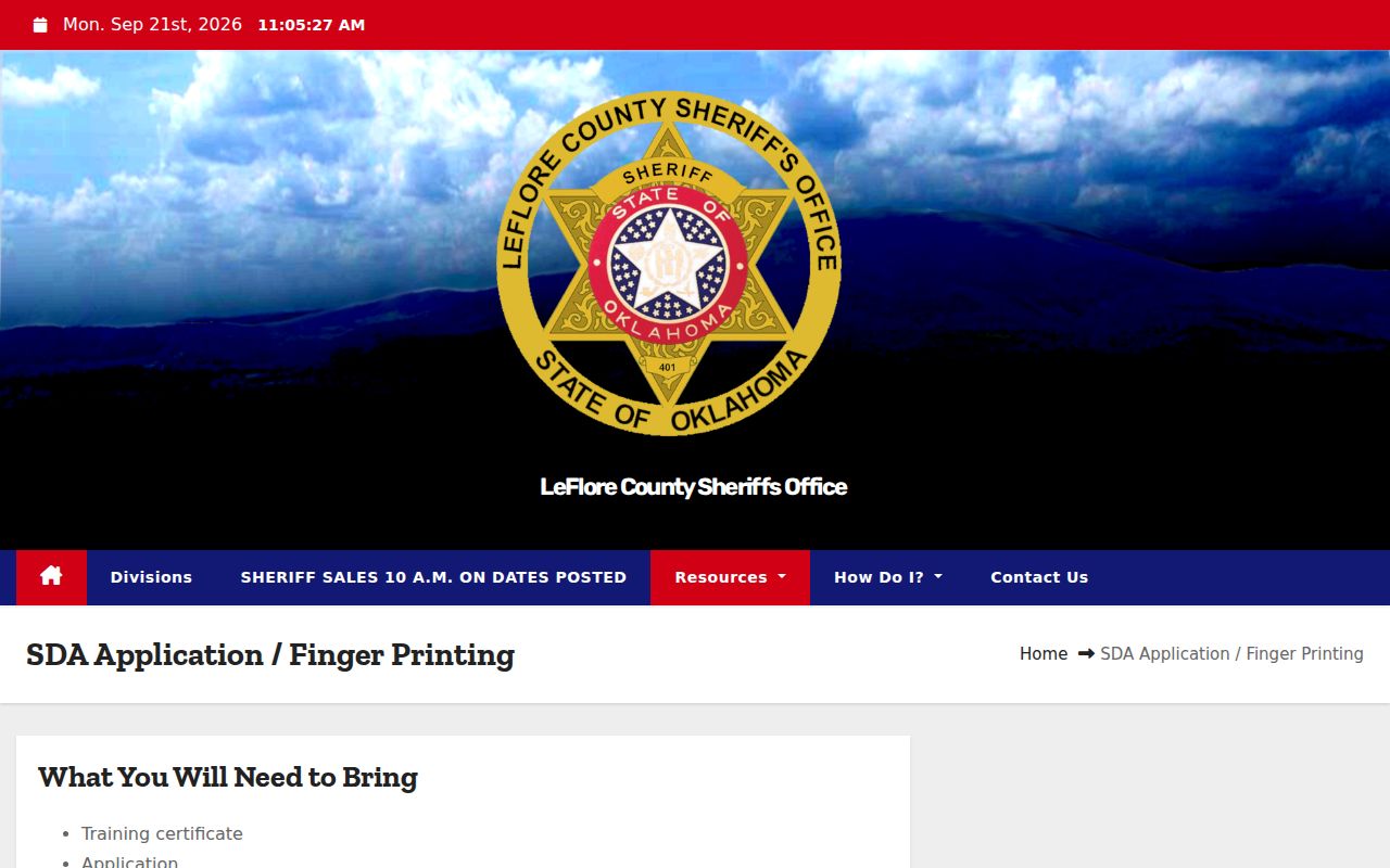 LeFlore County warrant records research beside a sheriff public service page