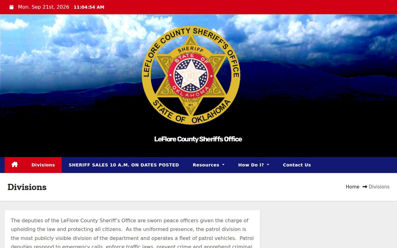 LeFlore County warrant lookup research with sheriff division information